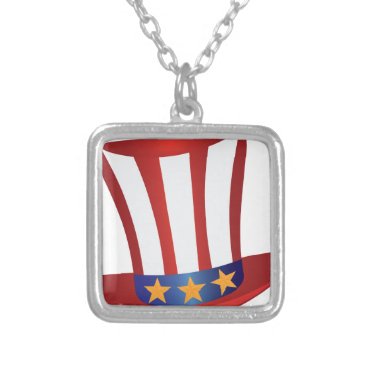 Fourth of July Hat Gold Stars Illustration Silver Plated Necklace Fourth of July Hat Gold Stars Illustration Silver Plated Necklace