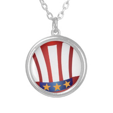Fourth of July Hat Gold Stars Illustration Silver Plated Necklace Fourth of July Hat Gold Stars Illustration Silver Plated Necklace