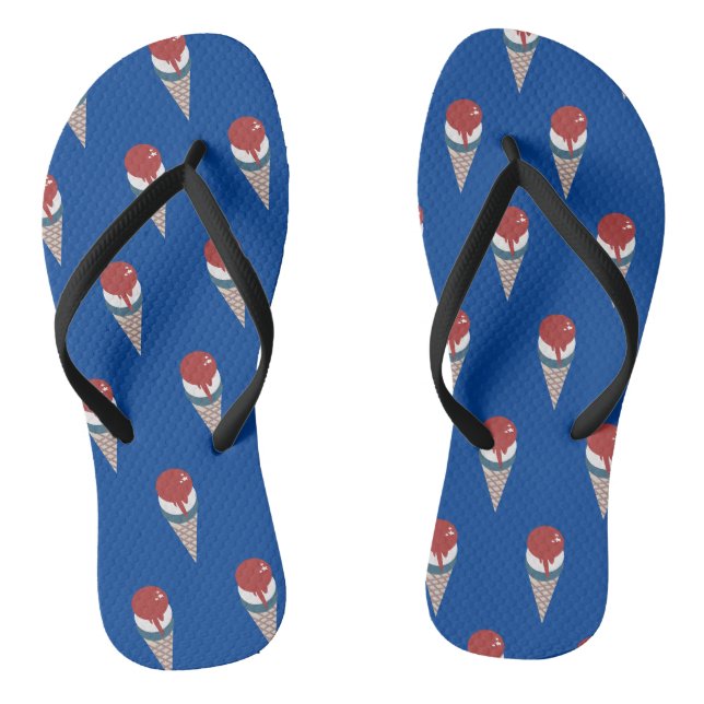 Fourth of July Ice Cream Cone Pattern Flip Flops (Footbed)