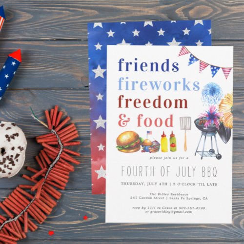 Fourth of July  Independence Day BBQ Party Invitation