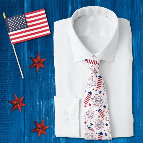 Fourth of July  Independence Day Fireworks Pattern Neck Tie