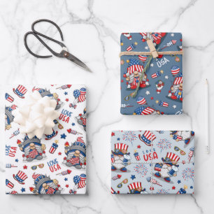 Fourth of July Independence Day Patriotic Gnomes Wrapping Paper Sheets