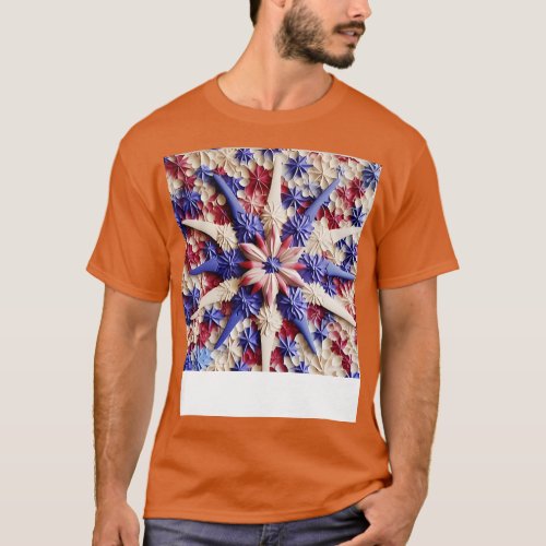 Fourth of July Inspired Pattern With Flower Center T_Shirt
