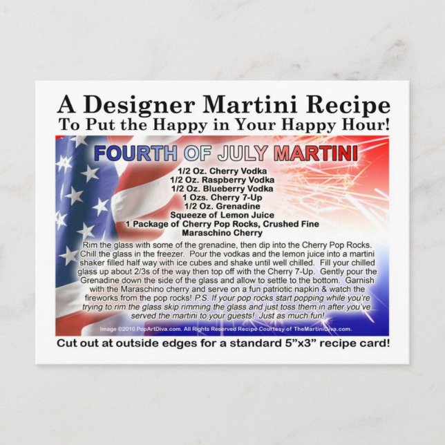 Fourth of July Martini Recipe Postcard (Front)