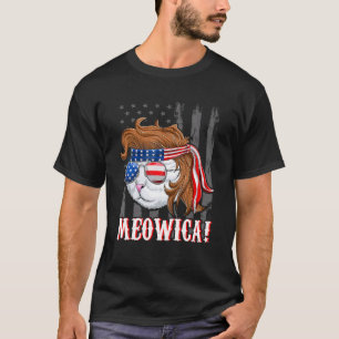 Fourth Of July Meowica American Flag Cat Mullet T-Shirt