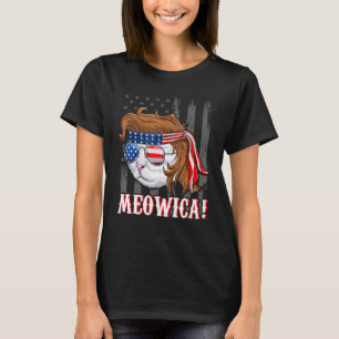 Fourth Of July Meowica S American Flag Cat Mullet T-Shirt