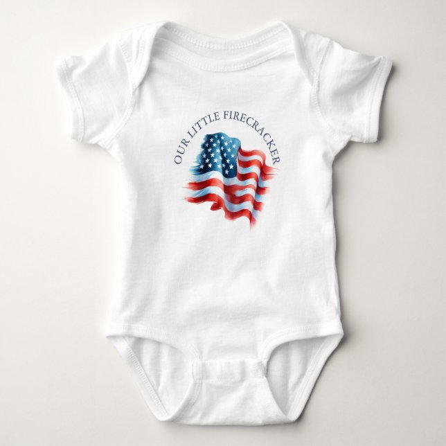 Fourth of July Newborn Outfit American Flag Baby Bodysuit (Front)