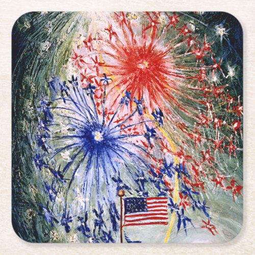 Fourth of July Number 1 fine art painting Square Paper Coaster