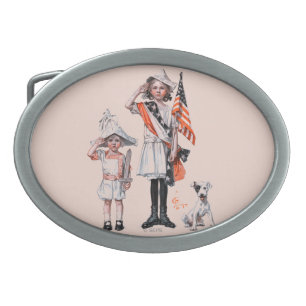 Fourth of July Oval Belt Buckle