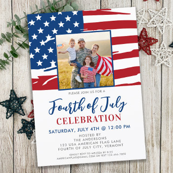 Fourth Of July Party American Flag Family Photo Invitation by BlackDogArtJudy at Zazzle