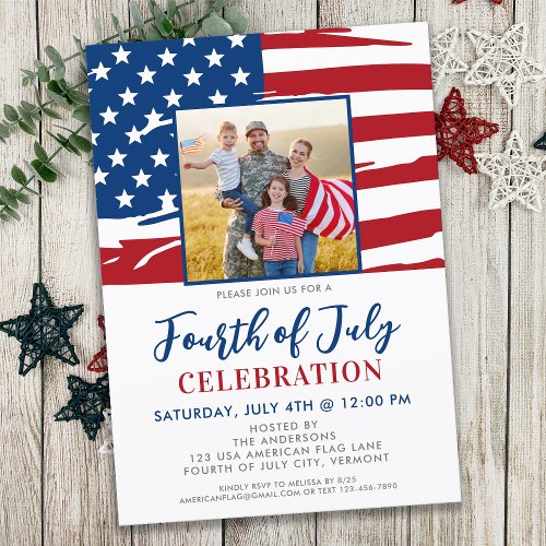 Fourth Of July Party American Flag Family Photo Invitation