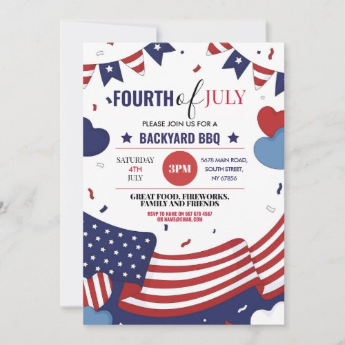 Fourth of July Party BBQ American 4th Independence Invitation