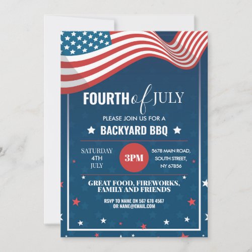 Fourth of July Party BBQ American 4th Independence Invitation