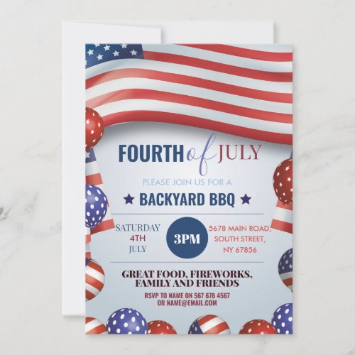 Fourth of July Party BBQ American 4th Independence Invitation