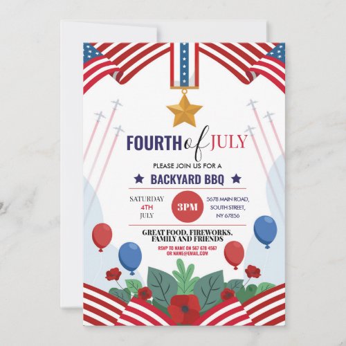 Fourth of July Party BBQ American 4th Independence Invitation