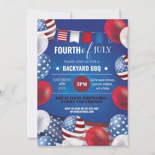 Fourth of July Party BBQ American 4th Independence Invitation (Front)