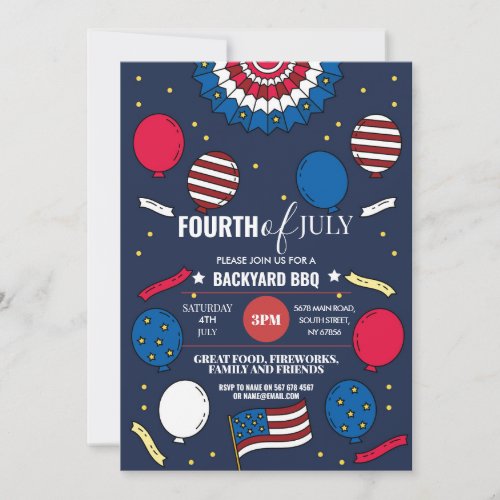 Fourth of July Party BBQ American 4th Independence Invitation