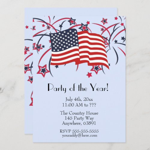 Fourth of July Party Invitations Blue