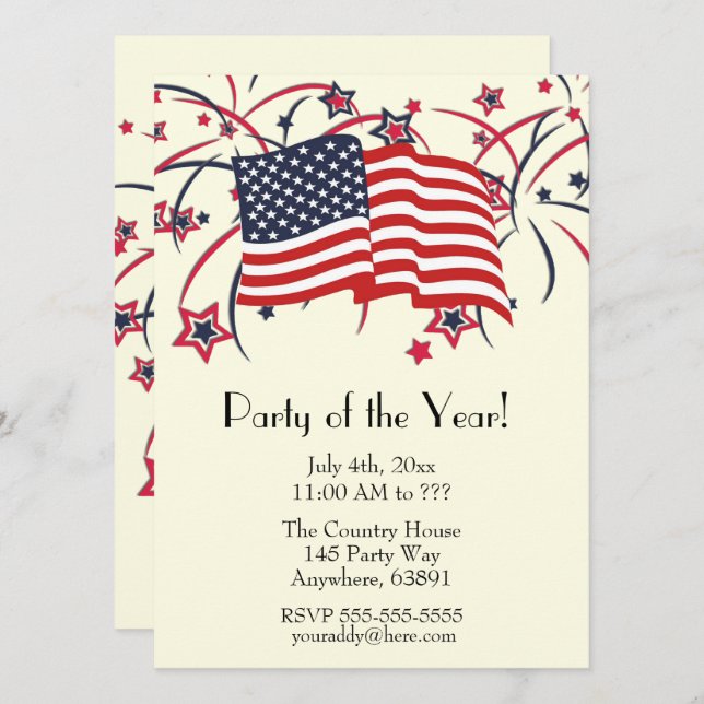 Fourth of July Party Invitations Yellow (Front/Back)