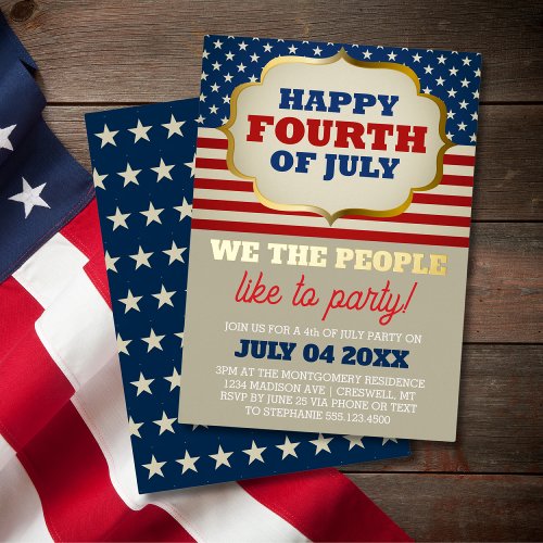 Fourth of July Party Patriotic Flag Foil Invitation