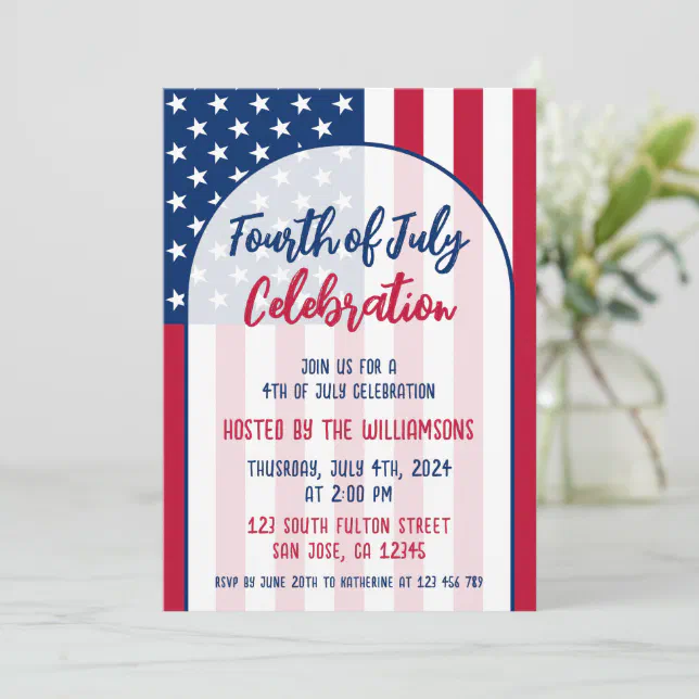 Fourth of July Party Patriotic Red White and Blue Invitation | Zazzle