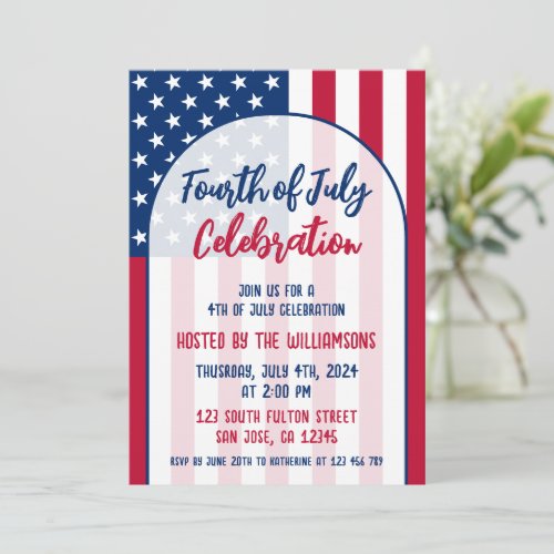 Fourth of July Party Patriotic Red White and Blue Invitation
