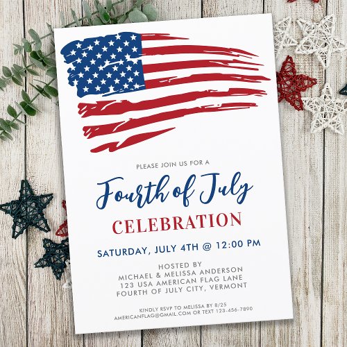 Fourth Of July Party Patriotic USA American Flag Invitation