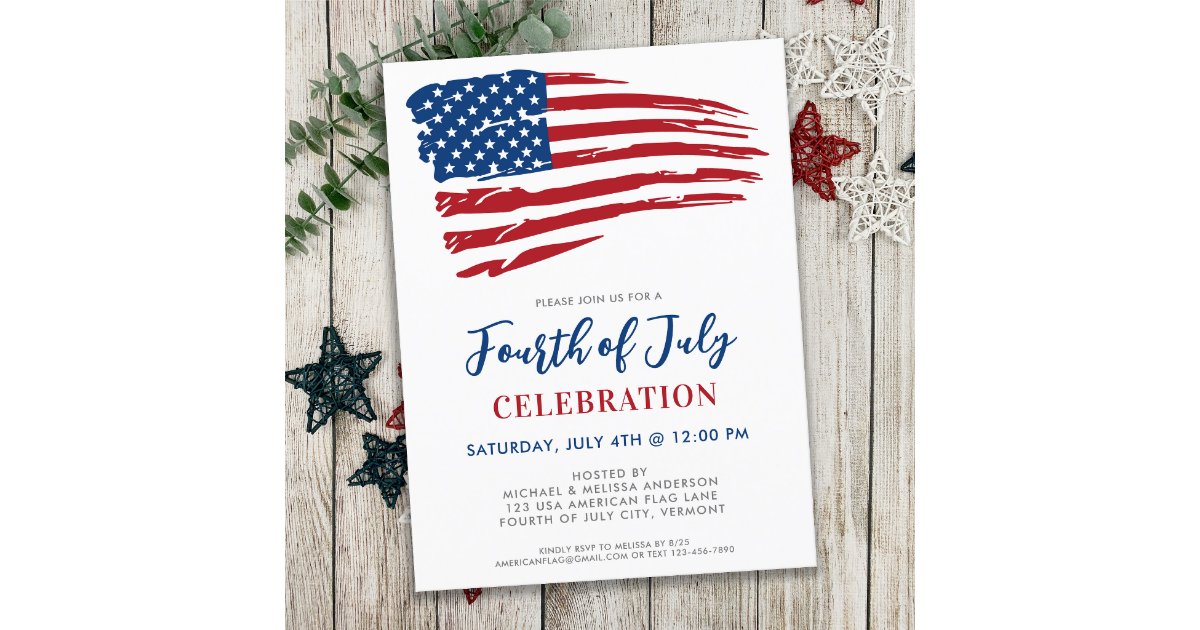 Fourth Of July Party Patriotic USA American Flag Invitation Postcard ...