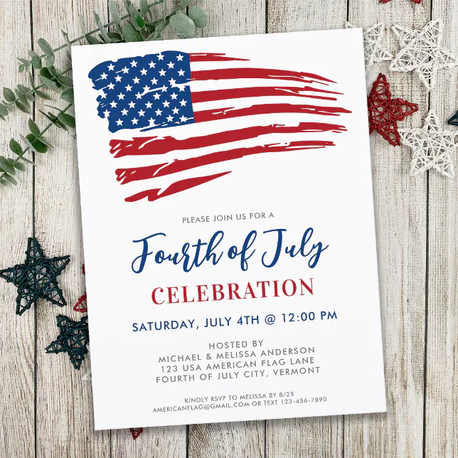 Fourth Of July Party Patriotic USA American Flag Invitation Postcard ...