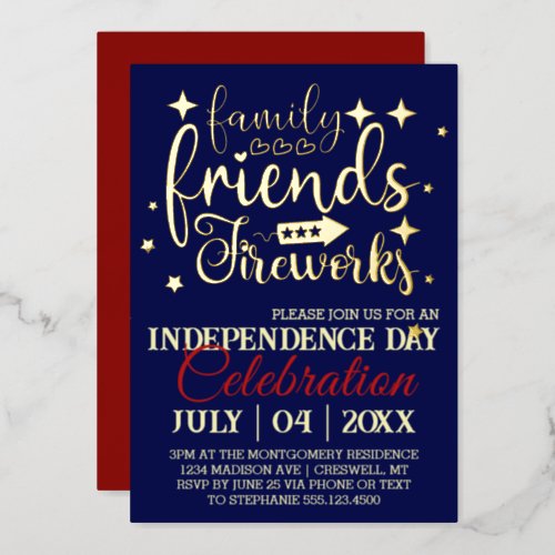 Fourth of July Party Stars Foil Invitation