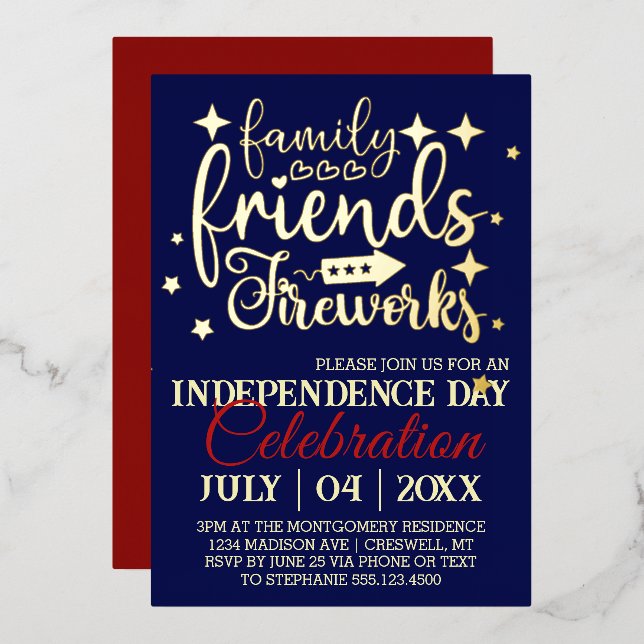Fourth of July Party Stars Foil Invitation (Front/Back)