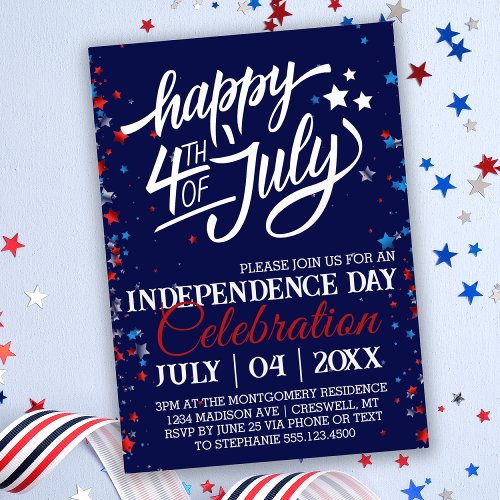 Fourth of July Party Stars Foil Invitation