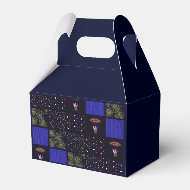 Fourth of July Patchwork Pattern - July 4th Favor Boxes (Front Side)