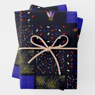 Fourth of July Patchwork Pattern - July 4th Wrapping Paper Sheets