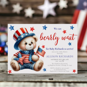 Fourth of July patriotic bearly wait baby shower Invitation