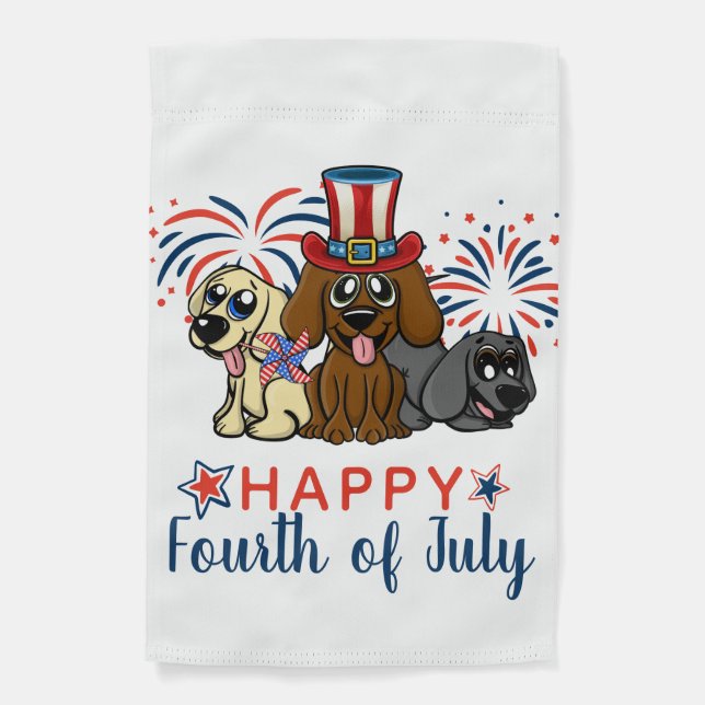 Fourth of July Patriotic Dogs Fireworks Garden Flag (Front)