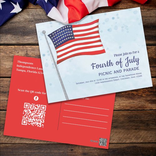 Fourth of July Patriotic Red White and Blue Custom Postcard