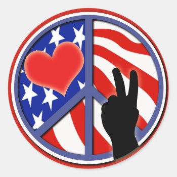 Fourth Of July Peace Love Usa Classic Round Sticker by IslandVintage at Zazzle