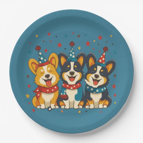 Fourth Of July Pembroke Welsh Corgi Dogs Paper Plates