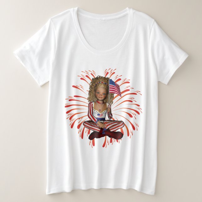 Fourth of July Plus Size t-shirt  with Flag (Design Front)