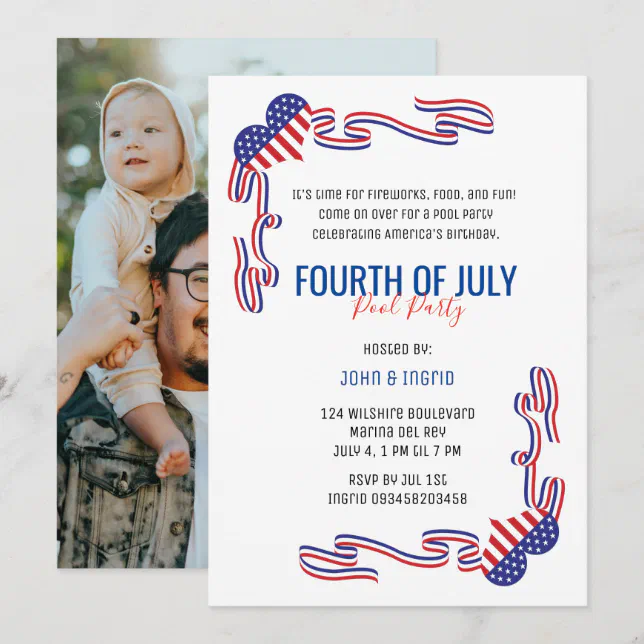 Fourth of July Pool Party Red, Blue and White Invi Invitation | Zazzle