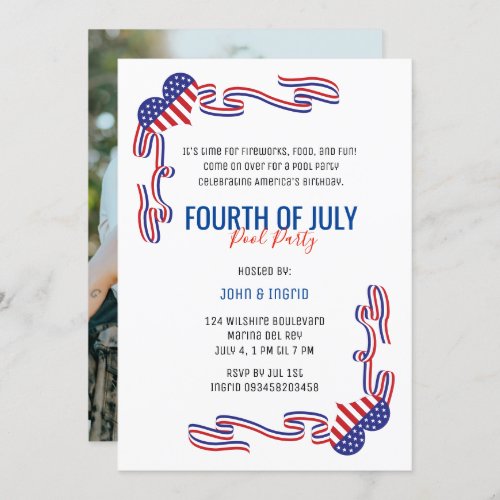 Fourth of July Pool Party Red Blue and White Invi Invitation