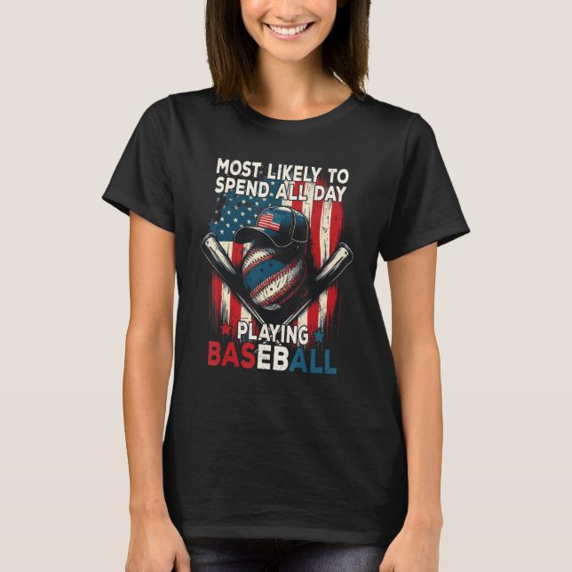Fourth Of July Quote Baseball Player Retro July 4t T-Shirt (Front)