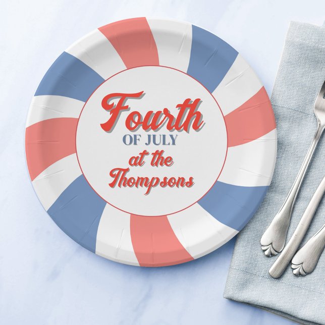 Fourth of July Red White and Blue Custom Paper Plates (Fourth of July custom party paper plates)