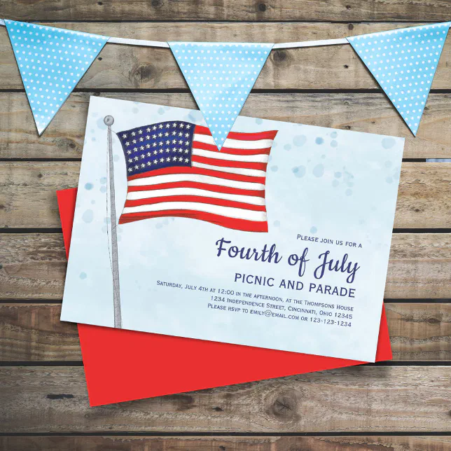 Fourth of July Red White and Blue Flag Custom Invitation | Zazzle