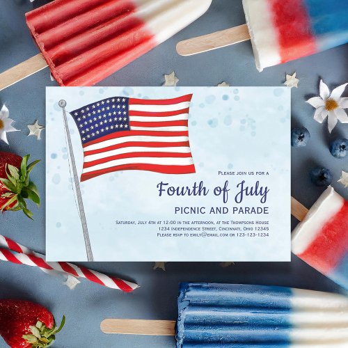 Fourth of July Red White and Blue Flag Invitation