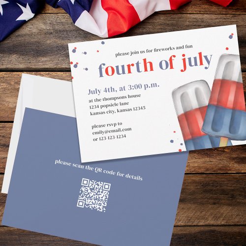 Fourth Of July Red White and Blue Summer Popsicle  Invitation