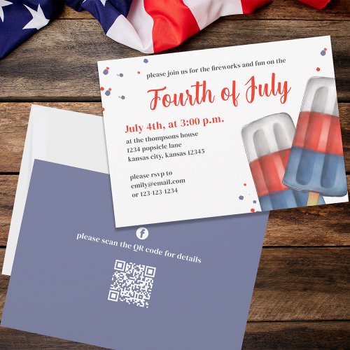 Fourth of July Red White and Blue Summer Popsicles Invitation