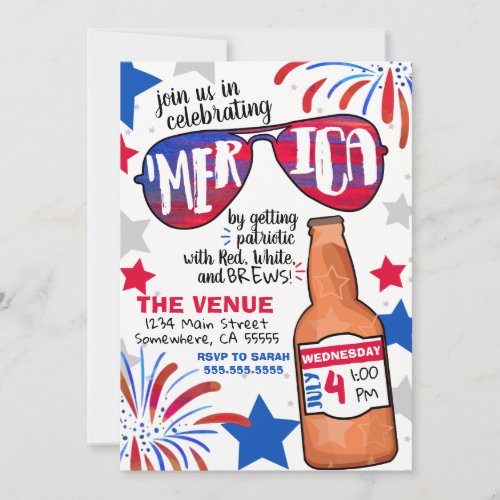 Fourth of July Red White and Brew Invitation
