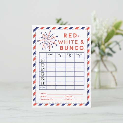  Fourth of July Red white and Bunco card
